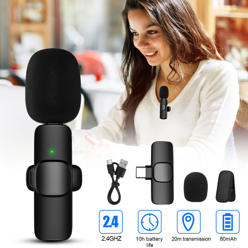 K8 Wireless Microphone Professional Lapel Lavalier Microphone Remove Noise For Typ c Microphone