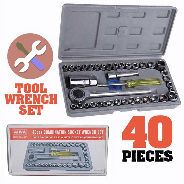 40 Pcs Combination Socket Wrench Set With Box - Silver - Tools