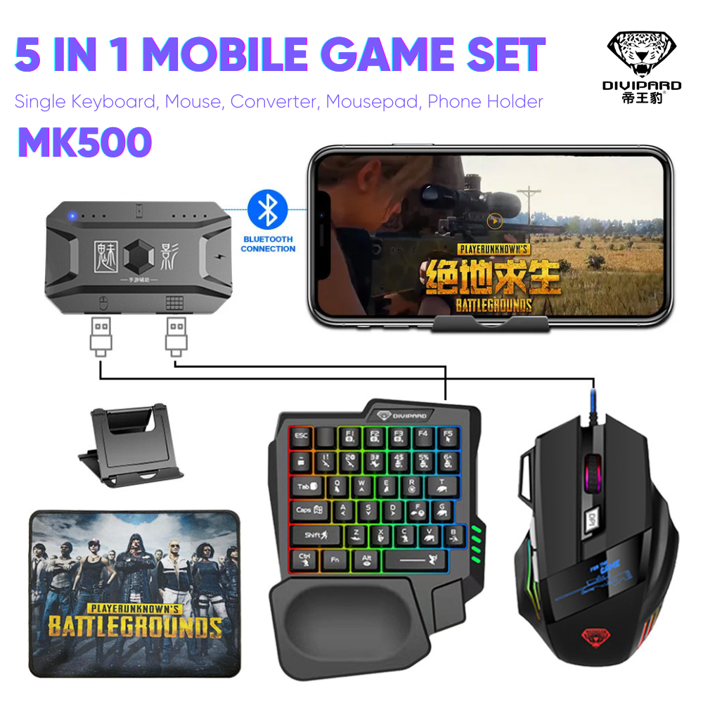 5 in 1 RGB Mobile Game Keyboard Mouse Combo Pack MK500